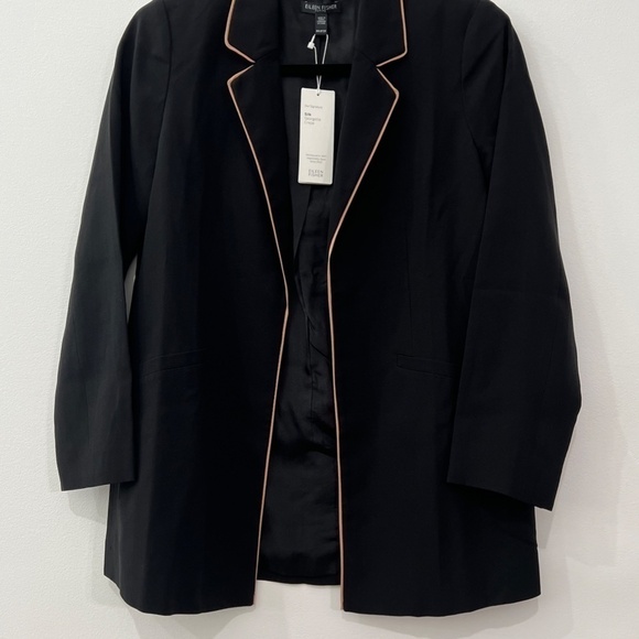 NEW Eileen Fisher Silk Georgette Crepe Long Piped Trim Blazer/Jacket Size:PP/PPT - Picture 10 of 13